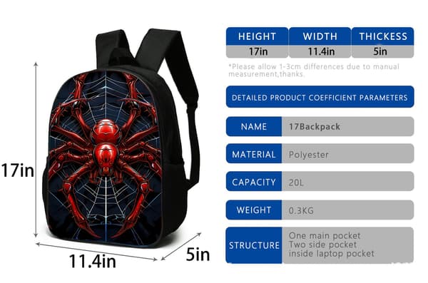 Spider 3 stk. studerrygsæk sæt, børneskoletaske crossbody taske penalhus (6)
