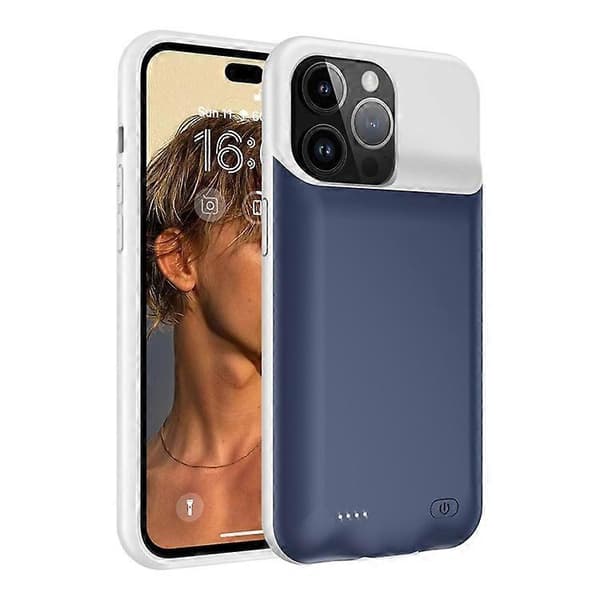 D98 Batterideksel kompatibelt med iPhone 15 Pro Max, 8500mAh utvidet oppladbart ladedeksel med lydfunksjon Blue