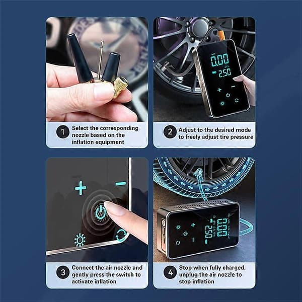 SUITU ST-9616C Bärbar Bildäcksluftpump Pekskärm Smart Trådlös Digital Display Däckpump Som visas