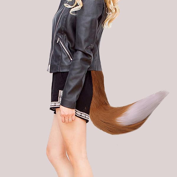 Faux Fur Kat Ræv Ulv Pels Hale og Ører til Halloween Camel white