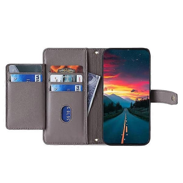 Kompatibel med Google Pixel 8a telefonfodral PU-läder skyddsfodral med dragkedjeplånbok Grey