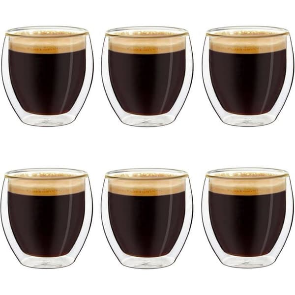 Kaksiseinäiset espressolasit, 6 kpl, 100 ml, mokkakupit, lämpölasit leijuvalla efektillä