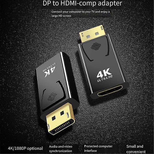 4K DisplayPort til HDMI-adapter, DP han til HDMI-kompatibel konverter til computer-tv-skærm Svart & guld