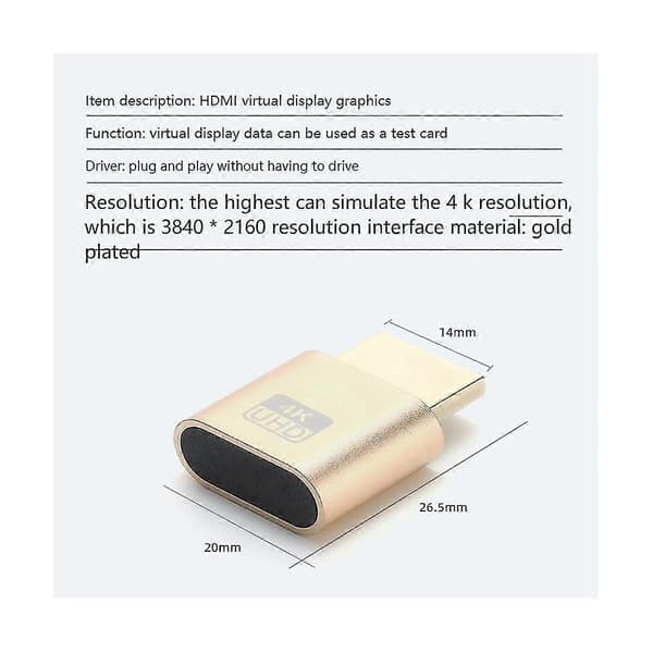 -kompatibel virtuel skærm 4k Ddc Edid Dummy Plug Edid Display Cheat virtuel Plug -kompatibel Dumm—ls