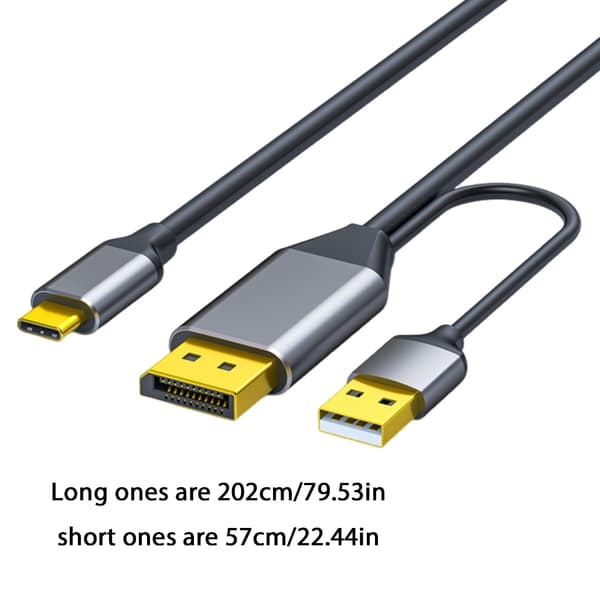 DisplayPort til USB C-kabel 4K@60Hz med USB-kabeladapter DisplayPort hann