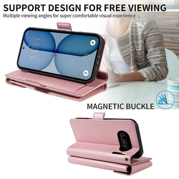 Multi-kortpung læder telefoncover med rem Rose Gold For Nothing Phone 4a