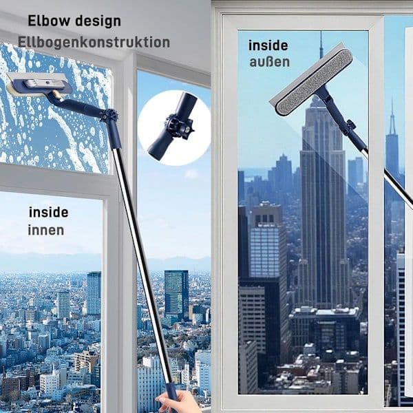 2-in-1 Extendable Window Cleaner - 120 cm Telescopic Squeegee & Scrubber, Rotating Head for Windows, Mirrors & Showers - Blue