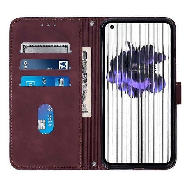 (Ny) För Nothing Phone 1 3D präglad flip läderfodral Wine Red