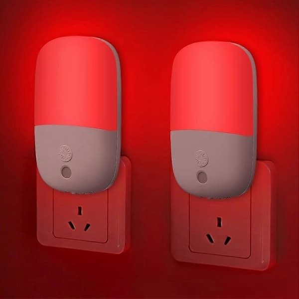 2-pack 670nm Red Night Light with Dusk Sensor, LED Night Lamp for Wall Socket, Adjustable Brightness, 3 Modes, EU Plug for Sleep