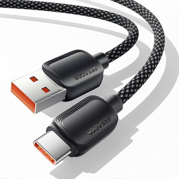 ESSAGER 3m A-C 7A 100W Snabbladdningsdatakabel USB-A till Type-C Flätad TPE-sladd - Svart[ls]