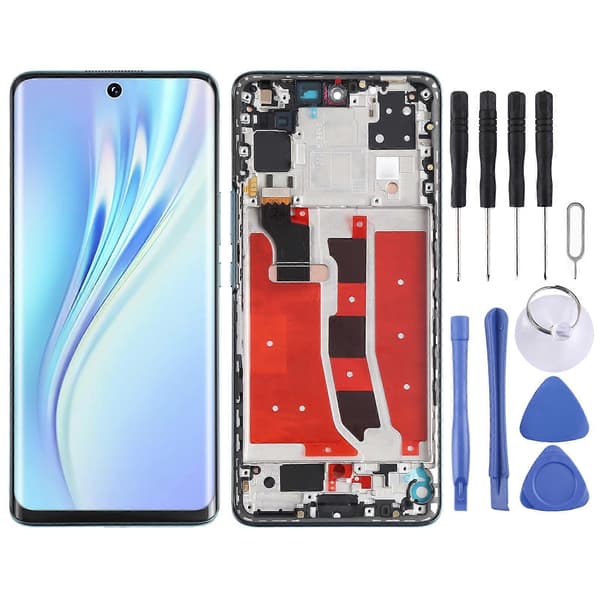 KOMPATIBEL OLED LCD-skjerm for Honor V40 Lite Digitizer komplett montering med ramme Green