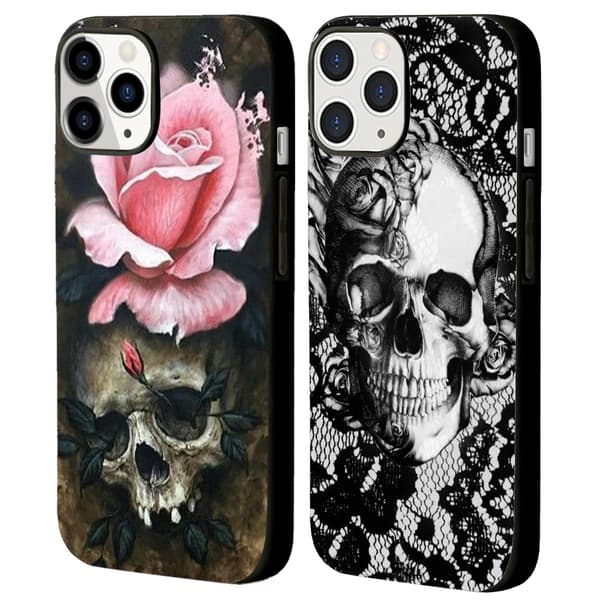 2-pak Dødningehoved iPhone 15 Pro Max Mobilcover, Malet Silikone iPhone 15 Pro Max Cover til iPhone 15 Plus 15 Pro Max Black—ls Black iPhone 15