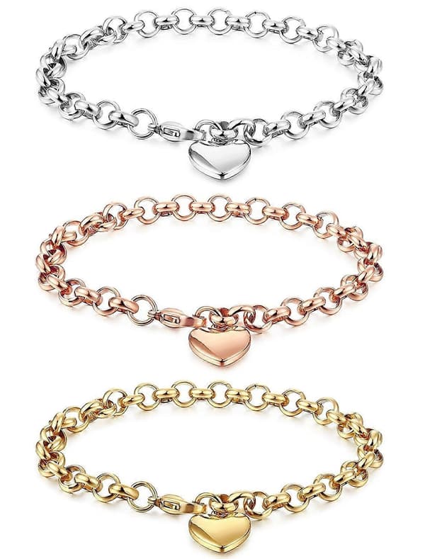 316 Rustfrit Stål Ledarmbånd Kæde til Kvinder med Hjertevedhæng Armbånd, 7,5 tommer[ls] Silver