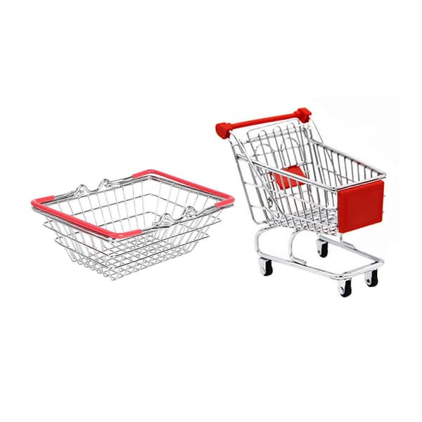 1 sæt legetøj til børn, indkøbskurv og indkøbsvogn