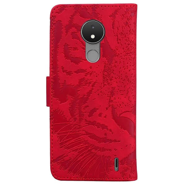 För Nokia C21 Tigerpräglat mönster Horisontellt vikbart läderfodral Red