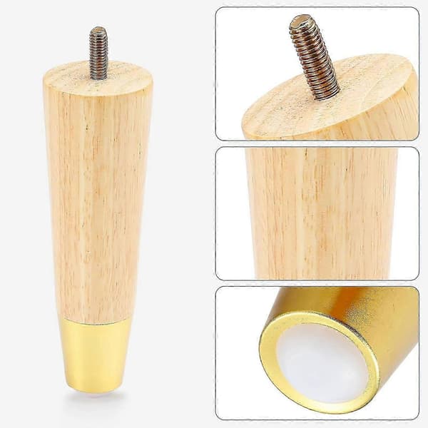 Gullbelagte 10 cm tremøbelben, sett med 4 for sofaskap og kommode Wood Wood 6 inch 4 pcs