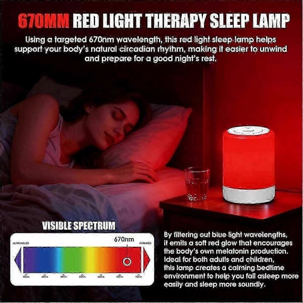 Rødt Lysterapi Lampe, 670nm Rødt Natlys med Berøringskontrol og Timer, Søvnhjælp, Dobbelte Tilstande til Soveværelset—ls