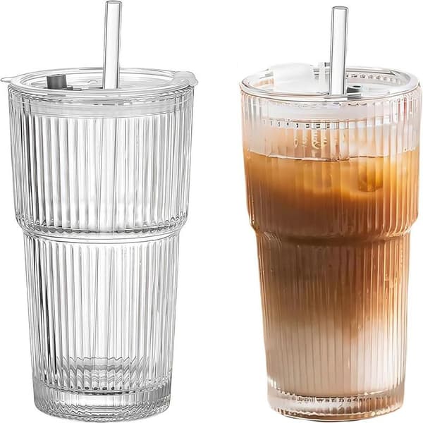 Matcha-glas med sugerør og låg - Perfekt til iskaffe, bubble tea og smoothies - 600 ml