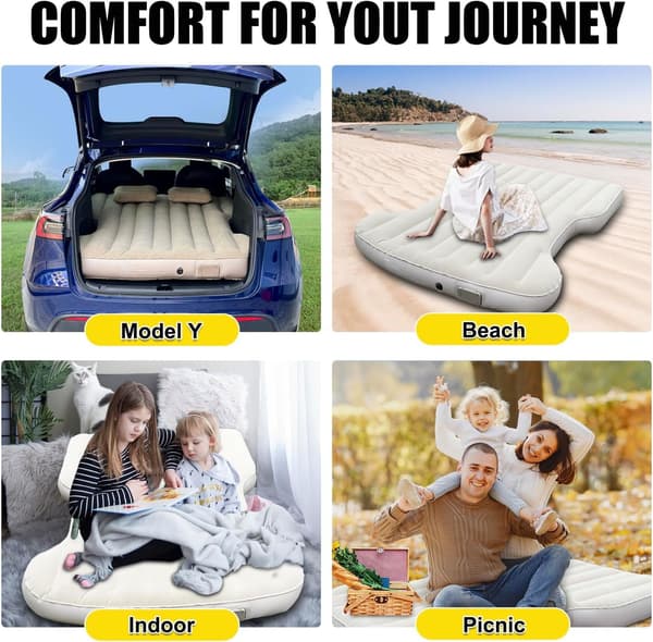 Camping Mattress Compatible with SUV Tesla Model Y (2021–2025) Self-Inflating Wireless Pump Lamp Beige Beige beige