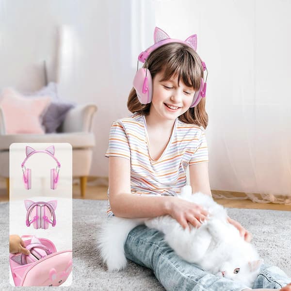 Børneørebeskyttelse Hovedtelefoner Lydblokerende Børnehøreværn Høreværn til studier Pink kitten