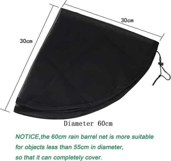 3-pack rain barrel net with drawstring, leaf & mosquito protection, protective net for rainwater barrel, bucket protection, fine mesh structure 60cm