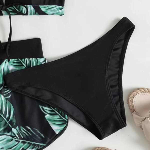 3-delt bikinisett for kvinner, badetøy med høyt liv og stringtruser