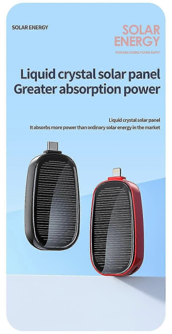 Mini Solcelleoplader Bærbar Nøglering Powerbank Til Mobiltelefon 1200mAh Red For Lightning