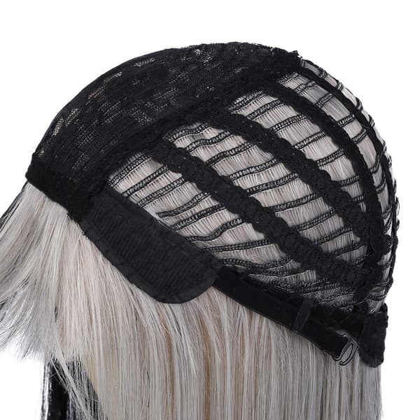 Puoliharmaa puolimusta peruukki pitkä suora otsatukka cosplay-peruukki luonnollinen