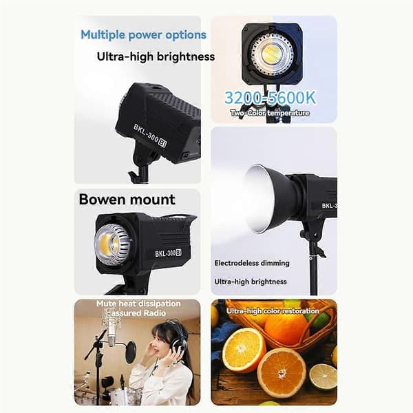 300W Bi-LED videolampe, kontinuerlig LED-belysning EU-stik