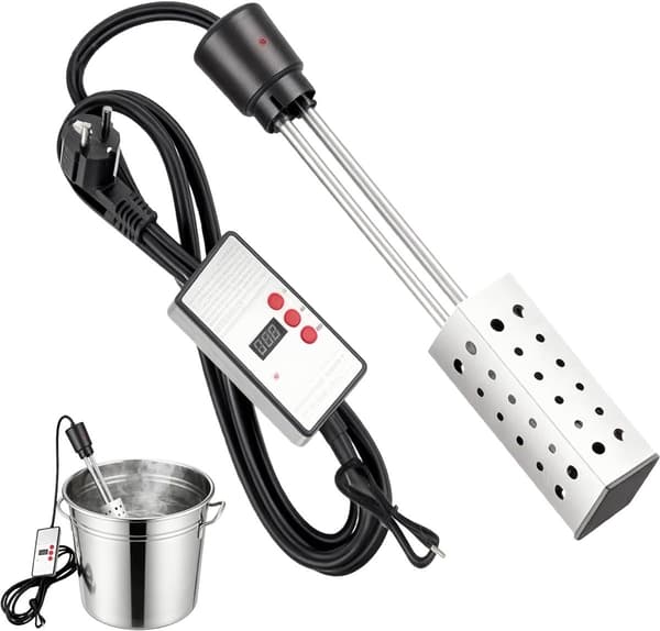Dypvarmer - Rustfrit stål, 2500 W, Elektrisk dypvarmer, Varmeelement, Termostatstyret vandvarmer, Rejsedypvarmer—ls