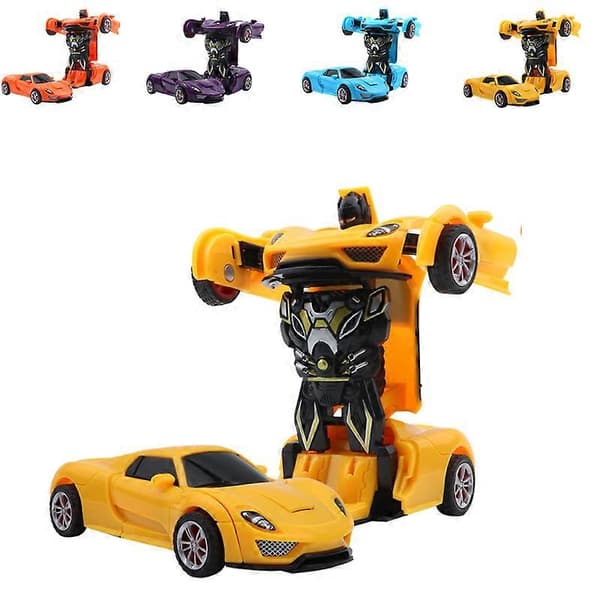To-i-én transformerende robotbil Porsche model mini automatisk transformerende robotlegetøj Yellow