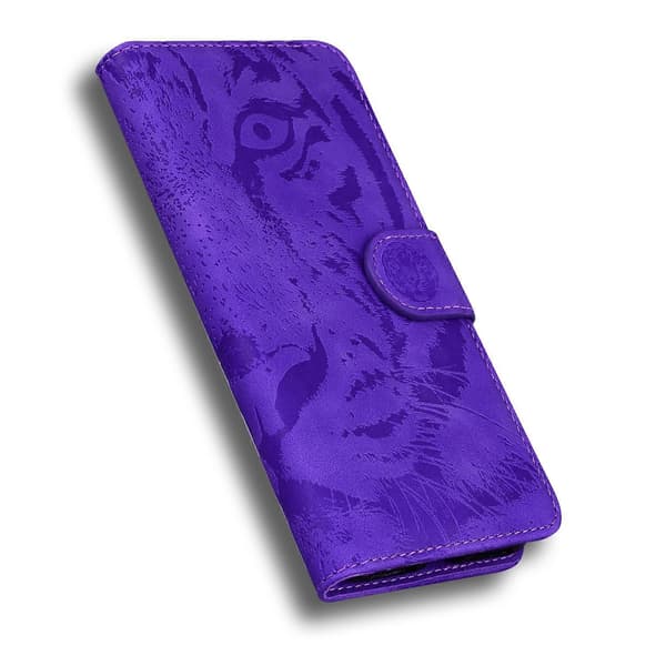 For Nokia C21 Tiger Embossing Pattern Horisontal Flip Lærtelefonveske Purple