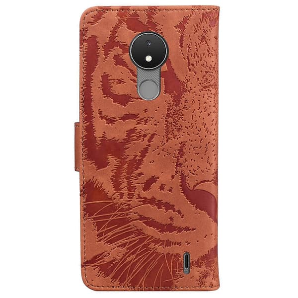 For Nokia C21 Tiger Embossing Pattern Horisontal Flip Lærtelefonveske Brown