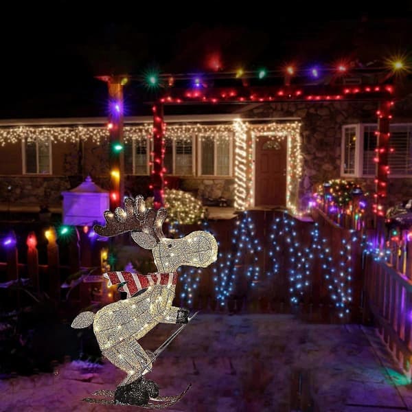 30 cm julefigur LED ski elg hagedekorasjon utendørs ornament