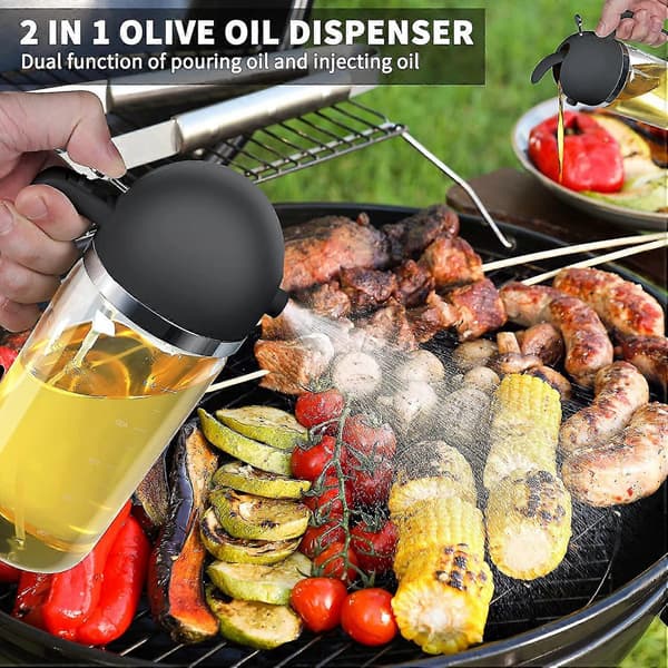 500 ml oliesprøjte 2 i 1 oliedispenser oliesprayflaske til madlavning[ls] Black