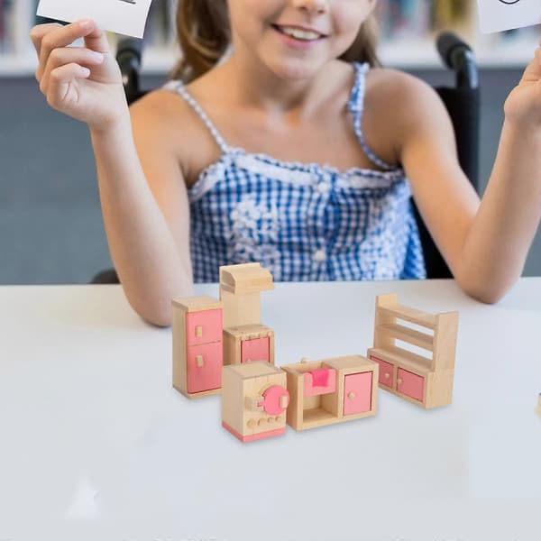 Møbelsett i tre til dukkehus Miniatyrmøbler Leker Lekehusutstyr Kitchen Set