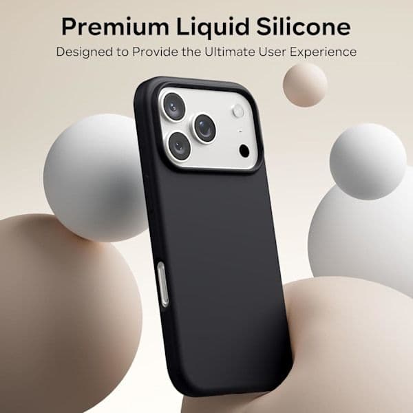 17 Pro Max Flydende Silikone Stødsikkert Cover Kompatibelt med 17 Pro Max Blødt Cover Fuld Beskyttelse (Sort) Sort iPhone 17 Pro Max Sort Black iPhone 17 Pro Max