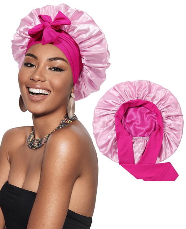Dobbelt Satin Nathue Flagrende Rund Hat Sløjfe Simulation Silke Skønhed Hårkappe - Rose + Pink