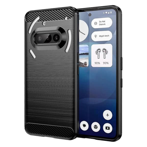 För Nothing Phone 3a kolfiberborstad textur TPU-telefonfodral Black