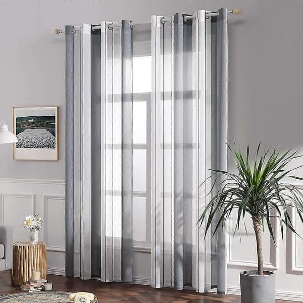 2 stycken tyllgardiner av högkvalitativ polyester, lämpliga för vardagsrum / sovrum / balkong, grå + vit, 132x183cm[ls] grey 132x183cm