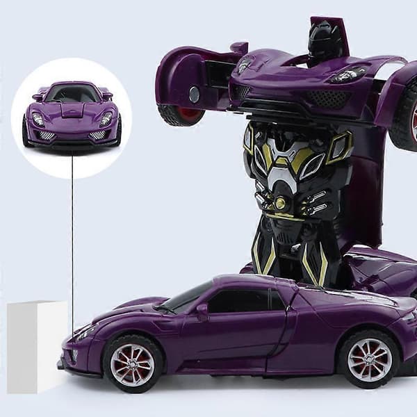 To-i-én transformerende robotbil Porsche model mini automatisk transformerende robotlegetøj purple
