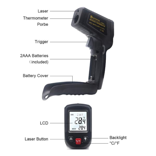 Infrarødt termometer, -50°C til 400°C (-58°F til 752°F) Digital laser infrarødt termometerpistol—ls