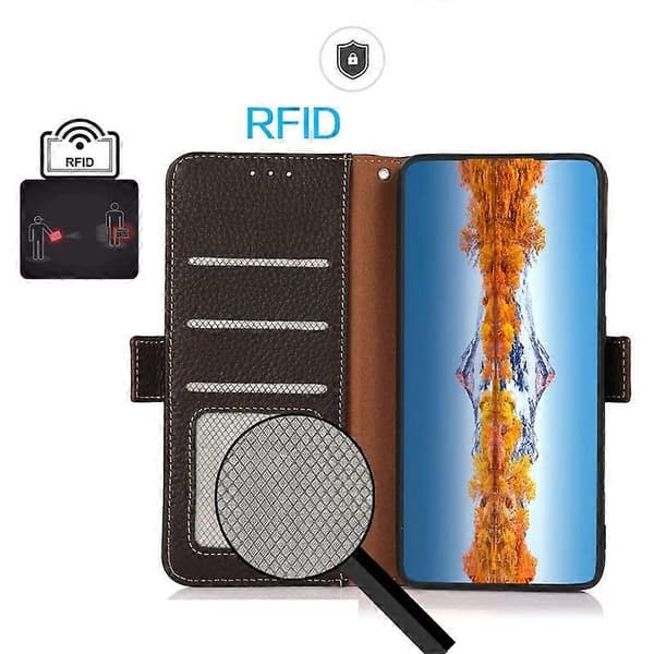 KHAZNEH Side-Magnetic Litchi Leather RFID-telefondeksel for Nothing Phone 2 Brown