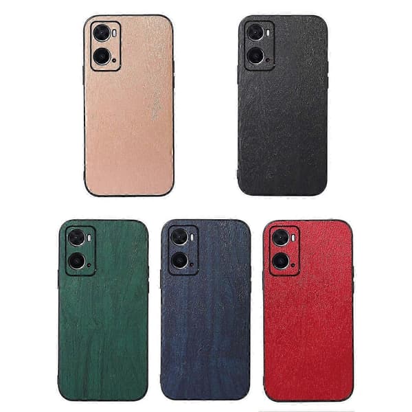 OPPO A76 Telefonfodral i PU-läder med träådring Black
