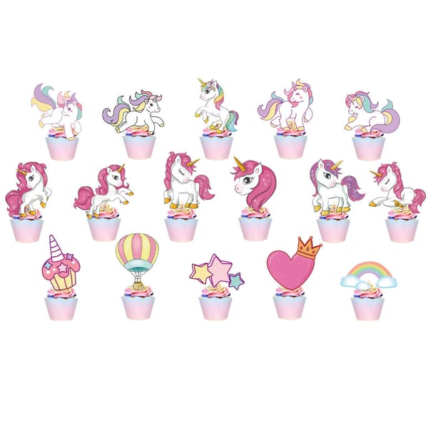 34 Stykker Enhjørning Kagepynt, Fødselsdagskagepynt, Cupcake Indstik