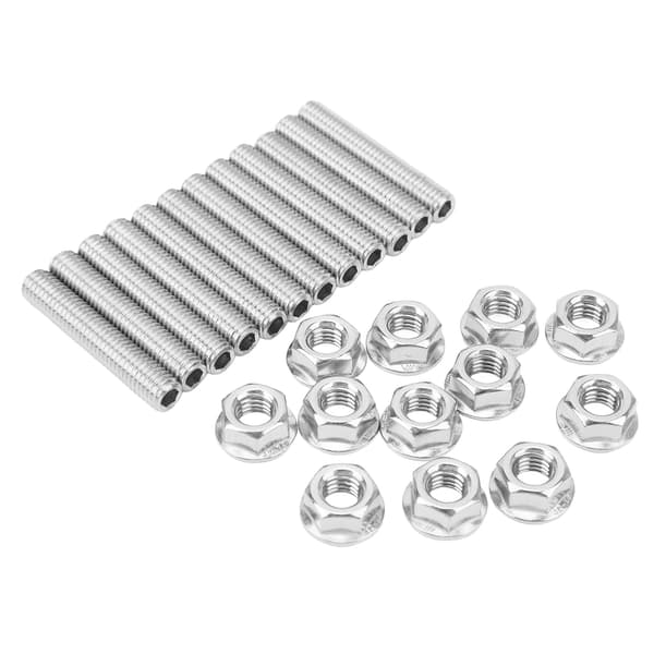 12 stk. Cylinderhovedbolt-sæt i rustfrit stål, udstødningsmanifold-pindbolte, erstatning til Chevy V8 LSX LS1 LS2 LS3 LS6 LS7