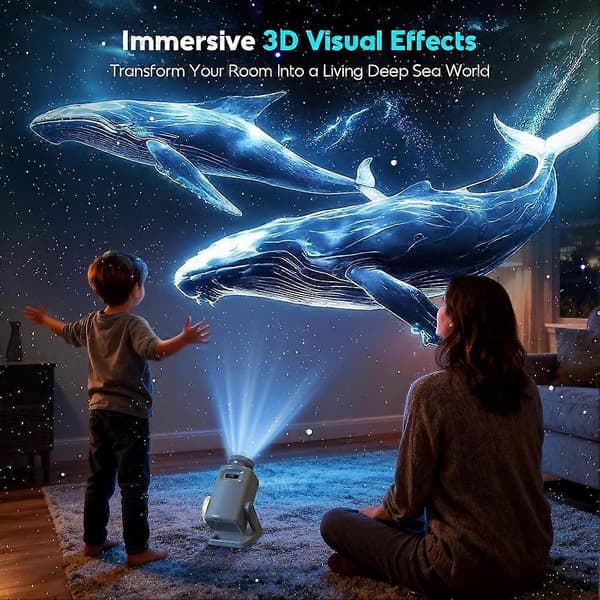 3D Galaxy-projektor med 60 oppslukende temaer, HD oppslukende stjerneprojektor med Bluetooth-høyttaler og timer EU-plugg Silver gray Eu plug