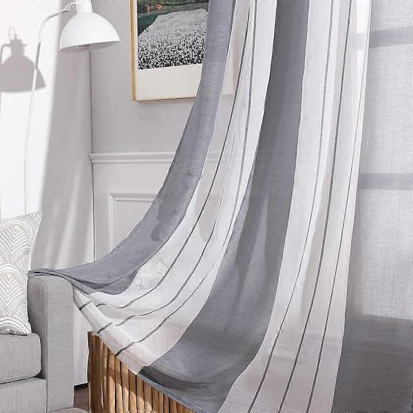 2 stykker tylgardiner lavet af polyester af høj kvalitet, velegnet til stue/soveværelse/balkon, grå + hvid, 132x183cm[ls] grey 132x183cm