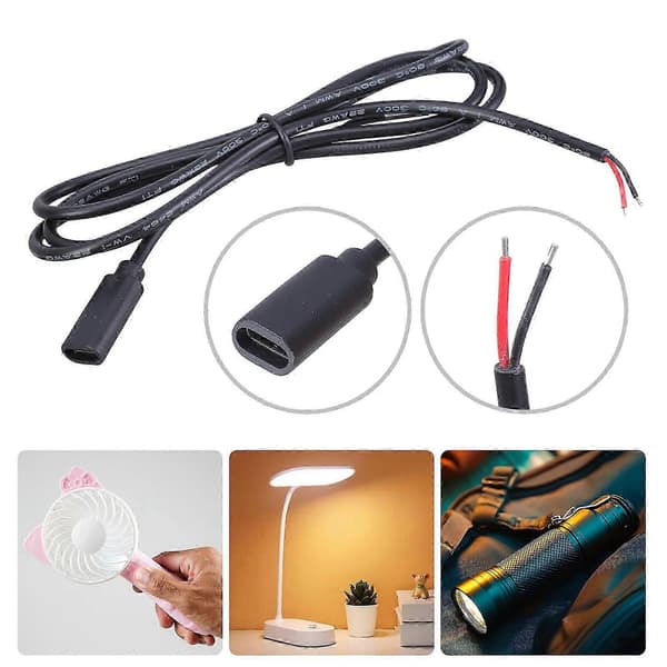 15 cm/100 cm USB-C hunn til 2-pinners bar ledning pigtail strømkabel – ls 1m