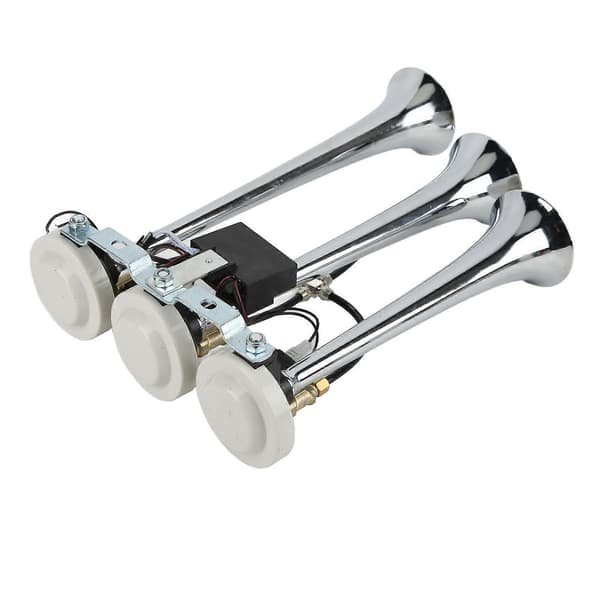Trompet lufthorn 6 melodier forkromet 305/342/385x79mm DC12V/24V kompatibel med klubbiler lastbiler lystbåde
